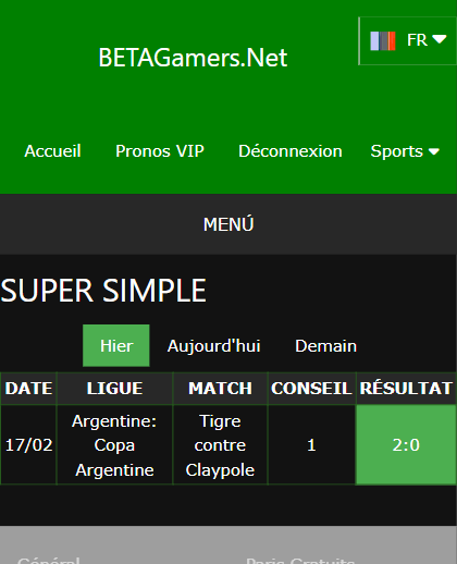 pari VIP gagné ticket